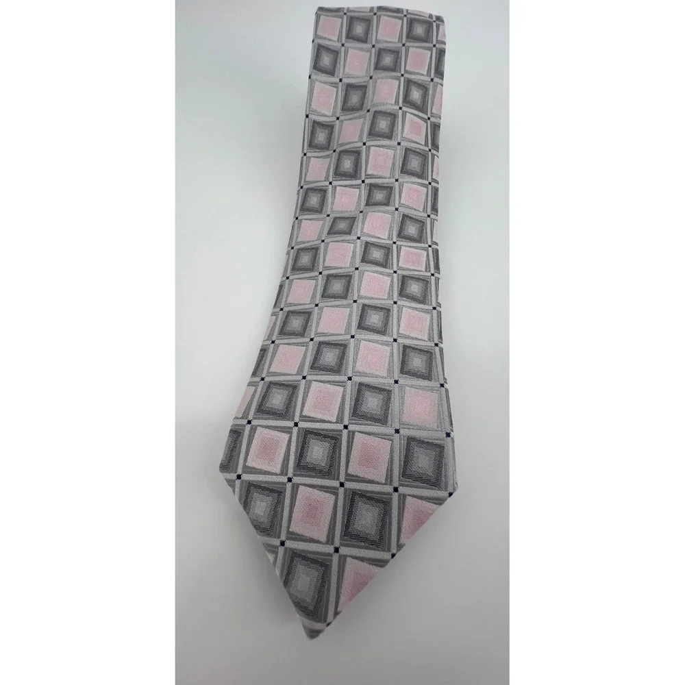 Bresciani Necktie Tie Mens Pink‎ Gray Geometric Silk Classic Business Formal